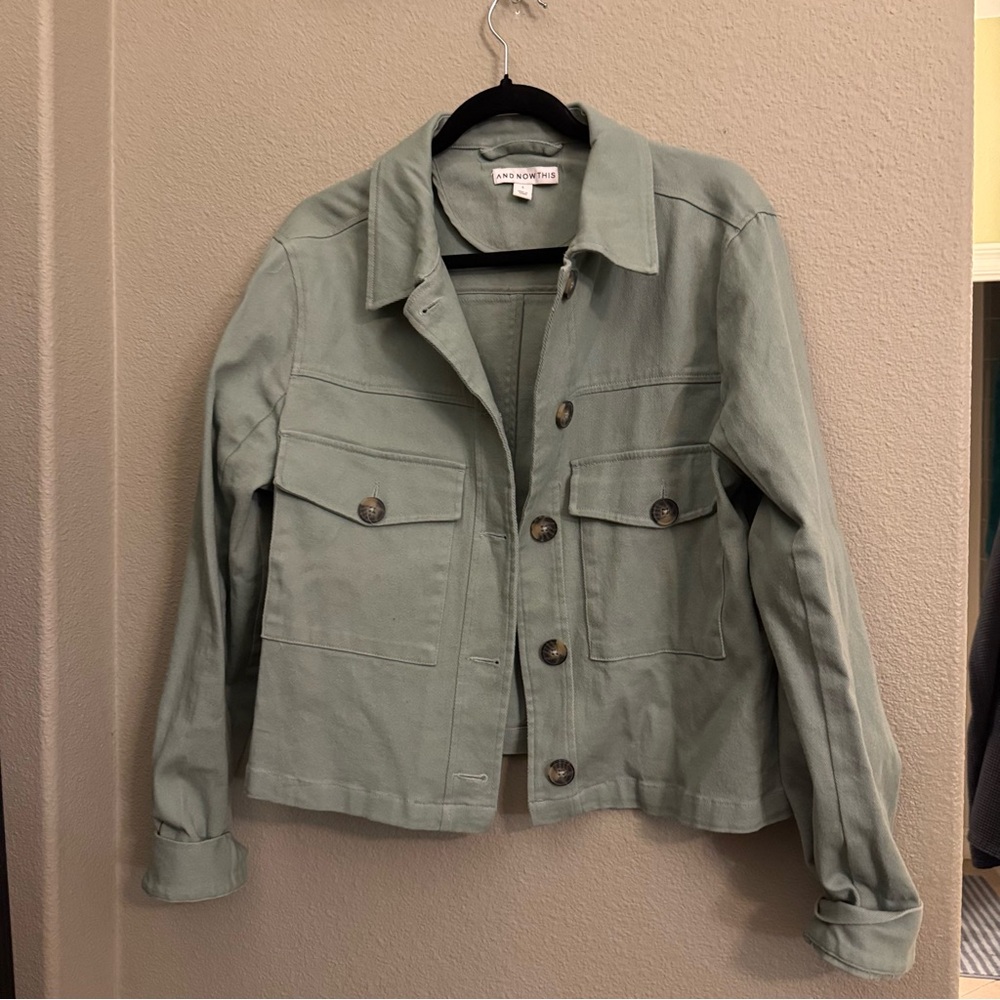 And Now This Sage Button-Front Jean Jacket - Women's Utility Style